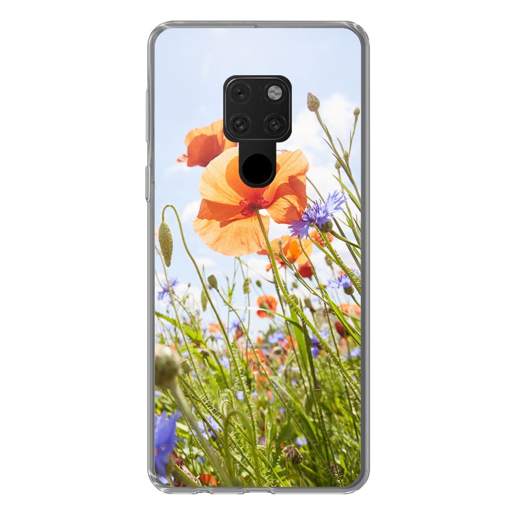 MuchoWow Handyhülle Schutzhülle Hülle für Huawei P40 Lite Blumen - Mohn - Frühling - Natur - Rot - Blau Silikon Softcase Handy Hülle - Handy
