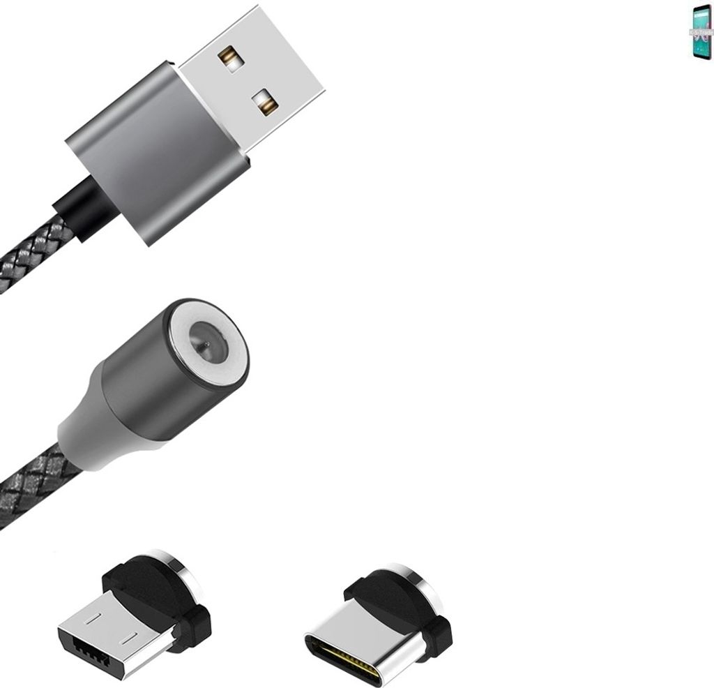K-S-Trade Hochwertiges Magnet-Lade-kabel Sync-Kabel Daten-Kabel für Wiko Lenny 5 mit USB-Typ-C-Anschluss und Micro-USB-Anschluss 2A bis zu 480mbps