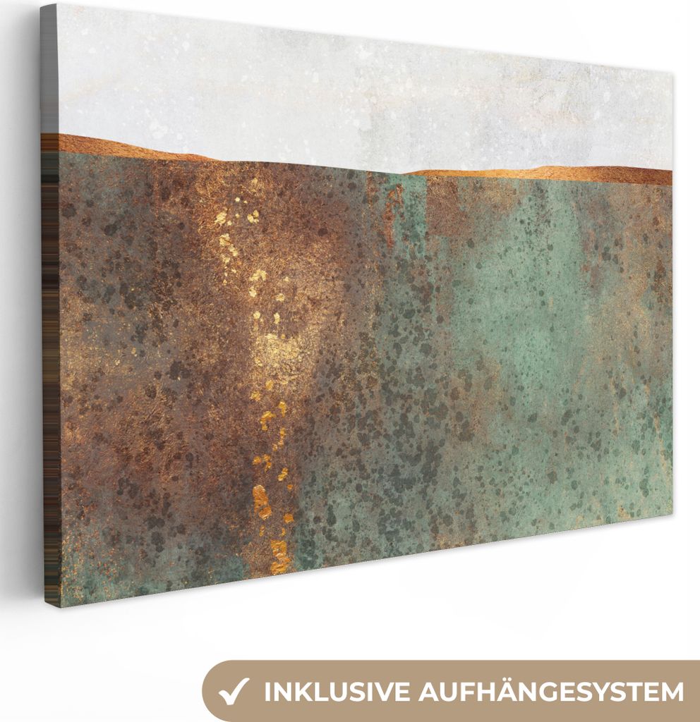 MuchoWow - Leinwandbilder - Abstrakt - Luxus - Gold, Wandbild, Wanddeko Bilder Wohnzimmer, 90x60 cm