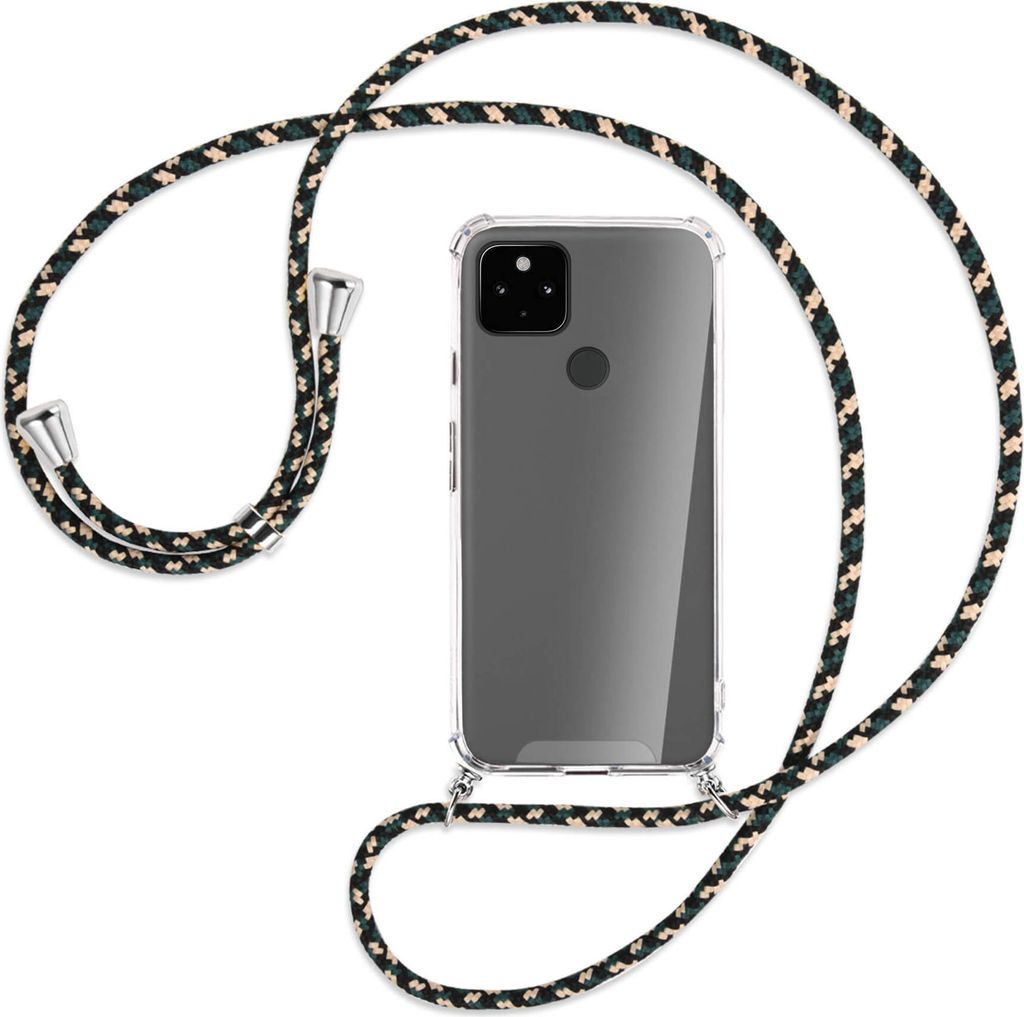 Handykette Backcover-Schutzhülle mit Band (Metall silberfarben) für Google Pixel 4a 5G - camouflage