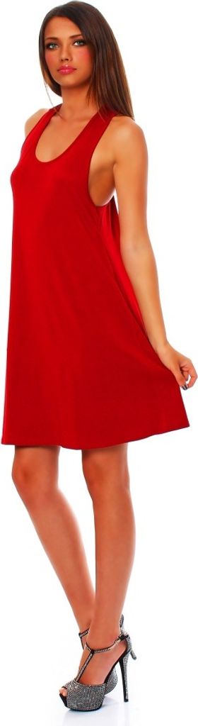 Wil Damen Sommer Kleid Minikleid Top Tunika Trägerkleid mit offenen Schultern mit Kreuz am Rücken Weinrot L