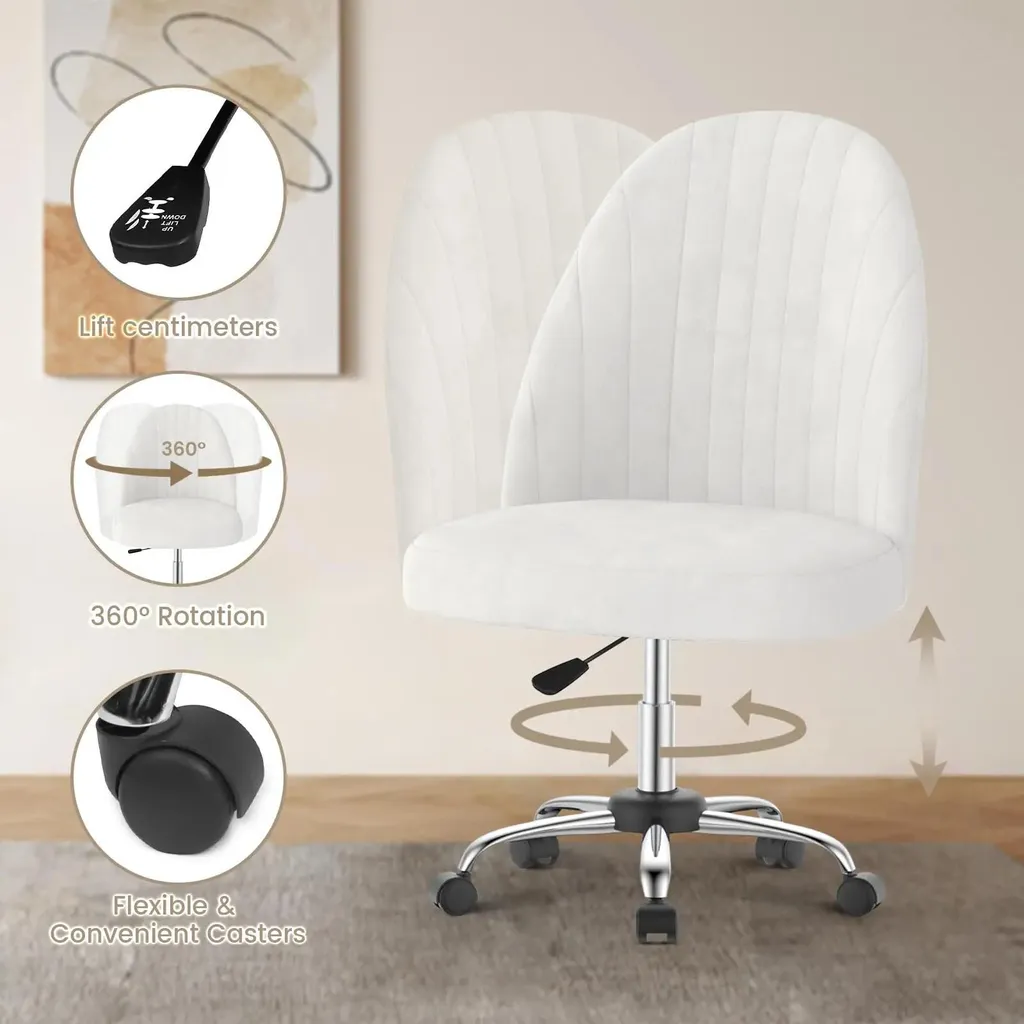 Tabouret à roulettes réglable avec dossier ergonomique blanc moderne