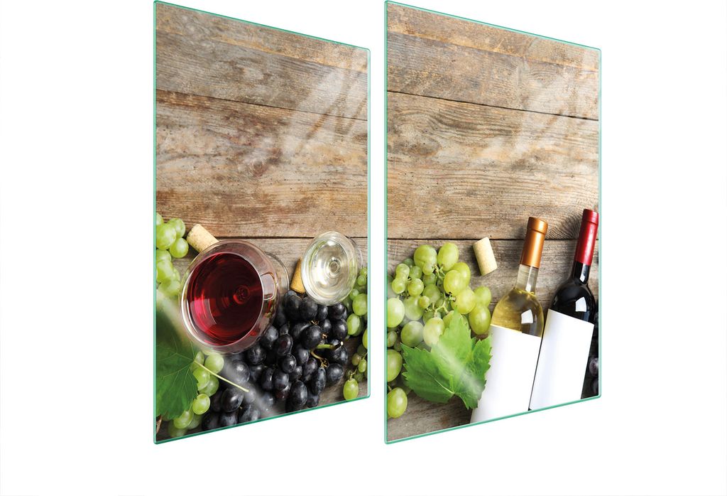Herdabdeckplatten 2 teilig 35x52 Glaskeramikkochfeld Abdeckung Glas Schneidebrett Wein Holz