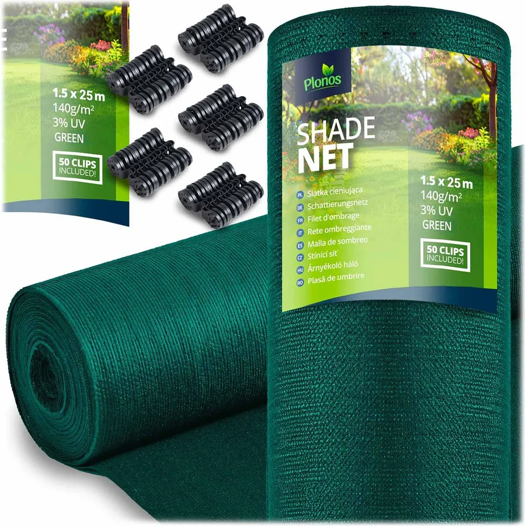 Rete Ombreggiante 1,5x25m Verde 140g/m2 con 50 Morsetti Omaggio
