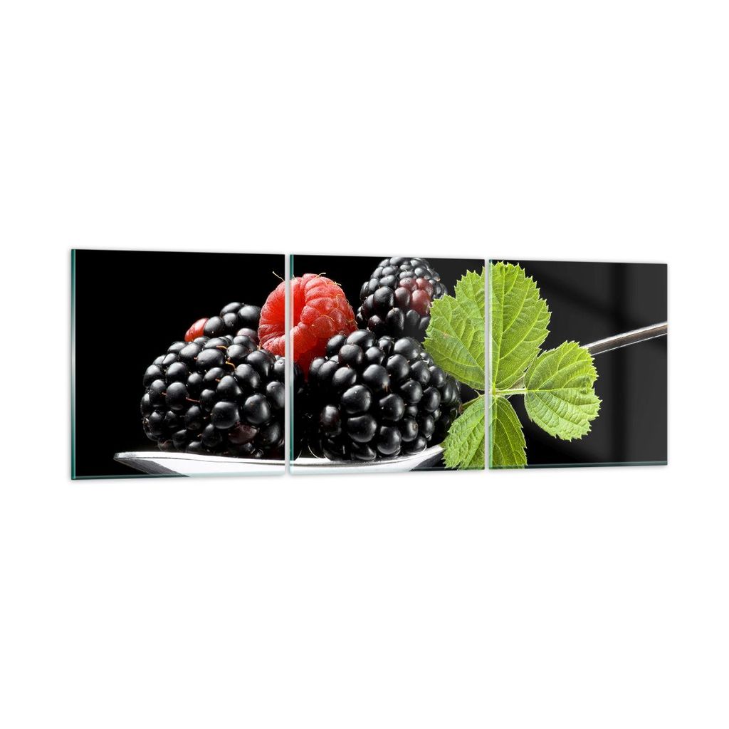 Bilder auf glas - Löffel Himbeere Brombeere Frucht - 150x50cm - Glasbilder - Wandbilder - Kunstdruck - zum Aufhängen bereit - Wanddekoration aus ...
