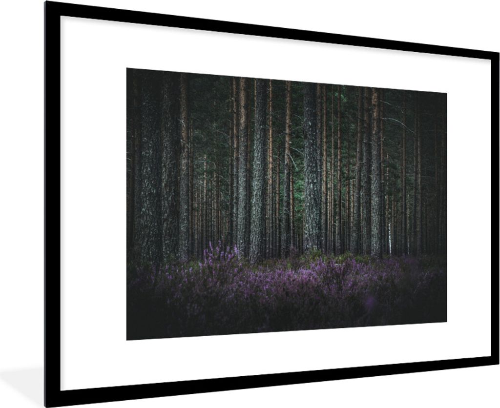 MuchoWow Gerahmtes Poster Lavendel im Wald 90x60 cm - Poster mit Schwarzem Bilderrahmen Wandposter Rahmen Foto Bilder - Wanddekoration - Fotos