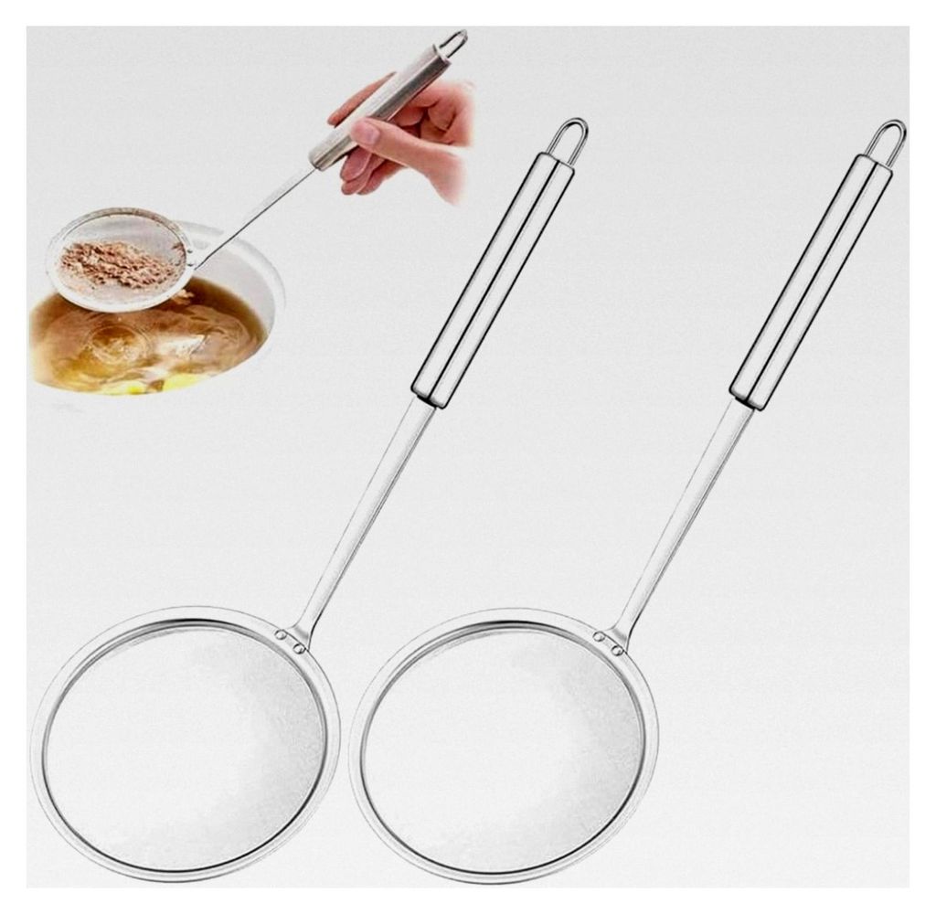 2 Stück Schaumlöffel aus Edelstahl, Küchensieb Set für Fett, Schaum, Rückstände und Obst