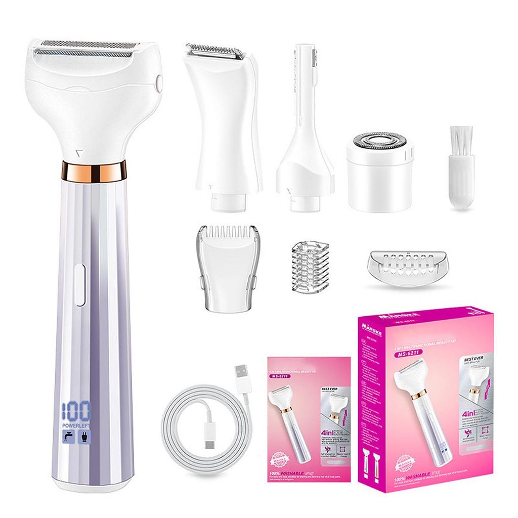 Elektrischer Damenrasierer 5-in-1, Bikini-Trimmer, Nass- & Trockenrasierer für Gesicht, Augenbrauen, Nase, Arme, Beine & Achseln