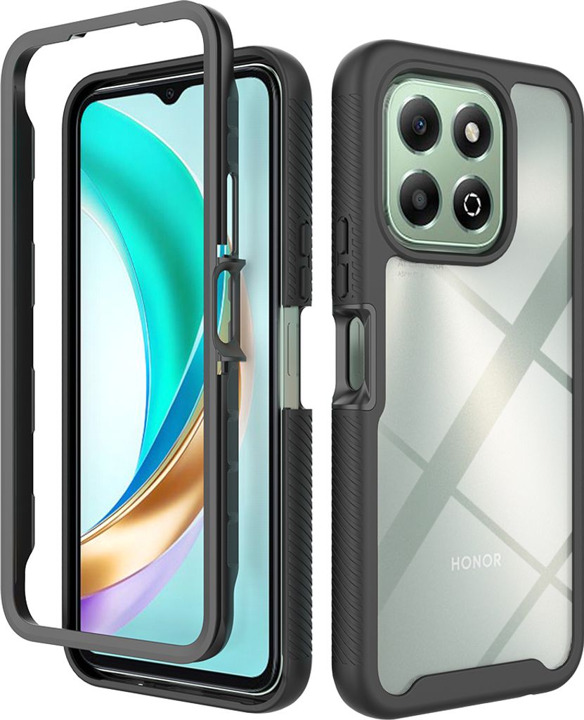 Hülle für Honor X6B, Hybrid Transparente Rückseite TPU Bumper Stoßfest Schutzhülle Schwarz