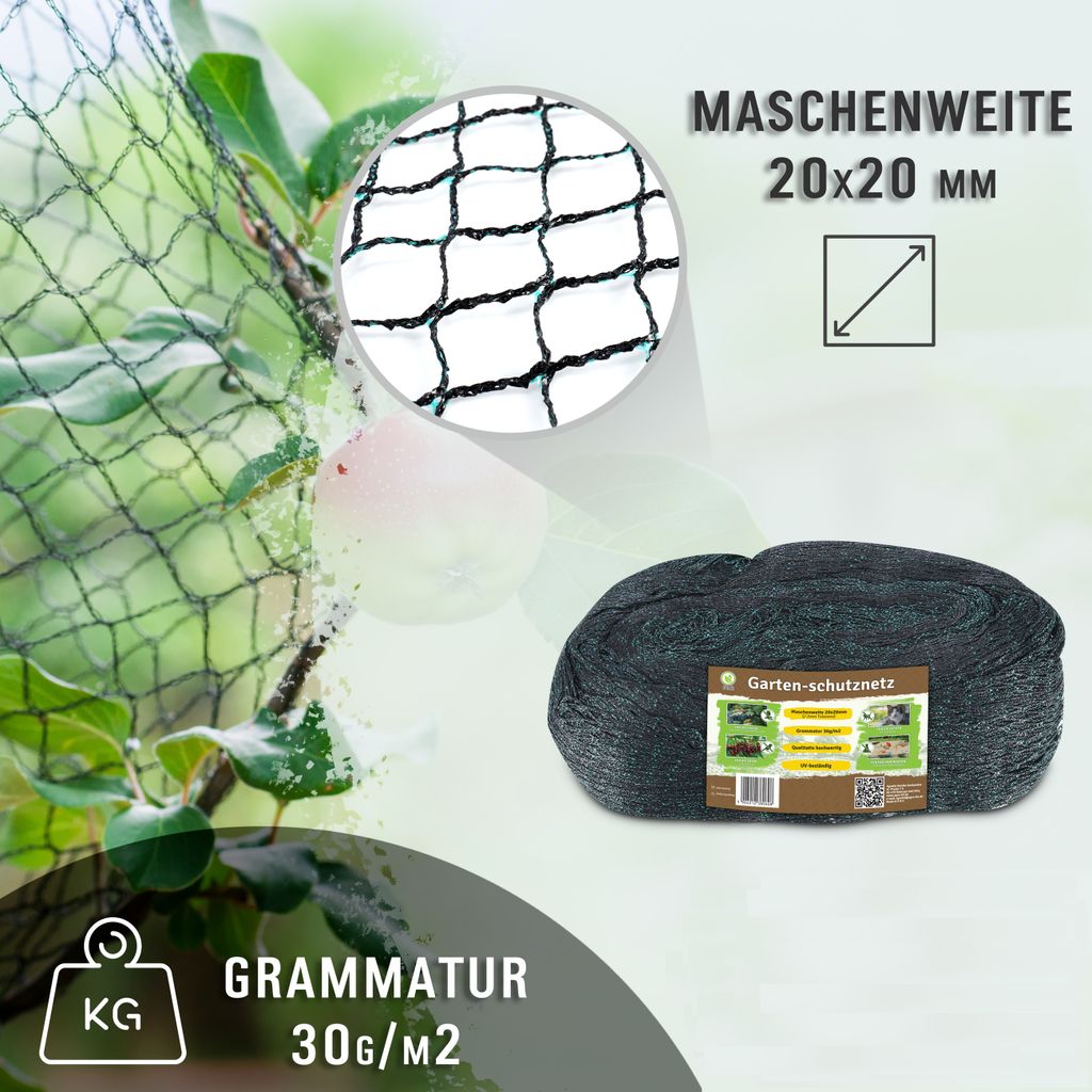 Gartenschutznetz 6x10m (30g/m2) + Stifte für Obstgarten Produktbild 4