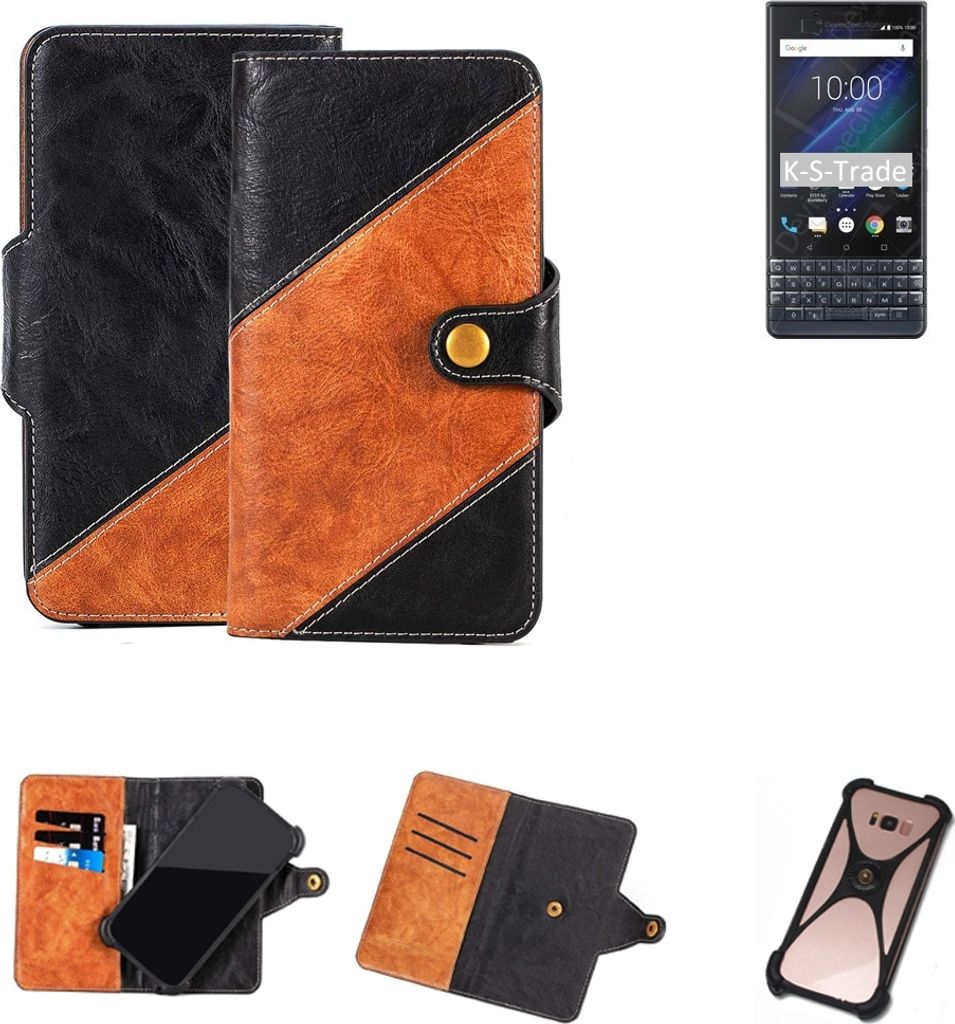 K-S-Trade Handyhülle Schutzhülle Bookstyle Case Wallet-Case kompatibel mit BlackBerry Key2 LE Handy Cover Bumper Klapphülle schwarz hellbraun 1x