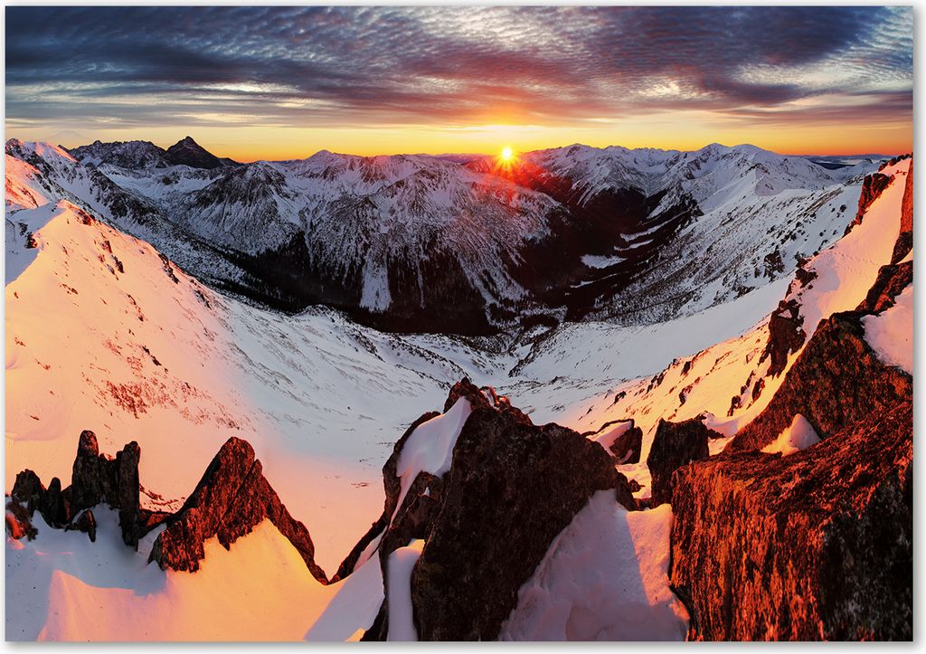 Tulup Leinwandbild - 100x70 cm - Wandkunst - Drucke auf Leinwand - Leinwanddruck - Landschaften - Mehrfarbig - Berge im Winter