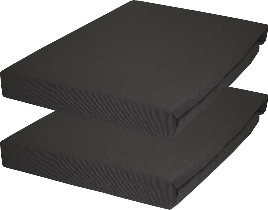 2er Pg. Spannbetttuch, Spannbettlaken 90- 100 x 200 cm, Jersey, 100% Baumwolle, anthrazit grau