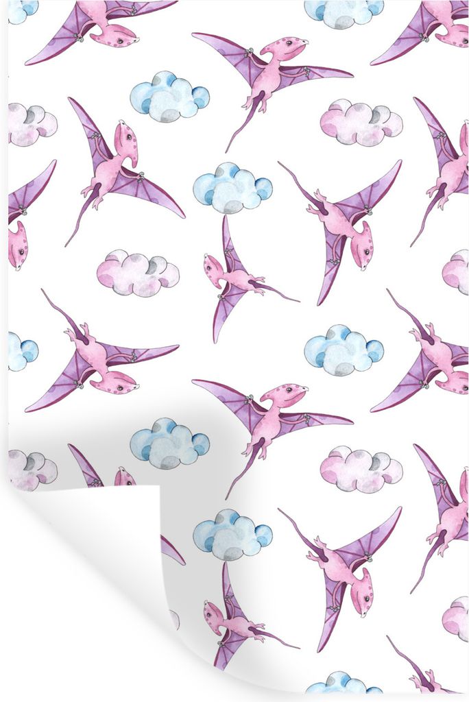 MuchoWow Wandtattoo Wandsticker Wandaufkleber Dinosaurier - Muster - Kinderzimmer - Mädchen - Kinder - Rosa - Kinder 80x120 cm Selbstklebend und...