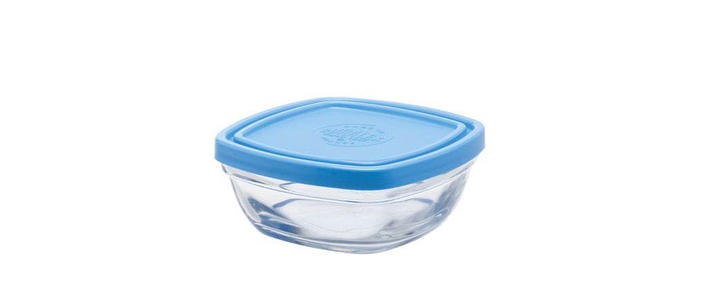 Duralex 9020AM12A1111 Freshbox Carré Frischhaltebox mit Deckel, 11x11cm, 300ml, Glas, blau, 1 Stück