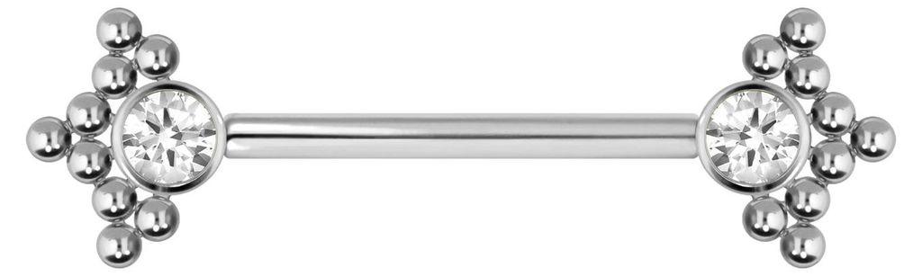 Zungenpiercing, Intim-Piercing Titan Barbell mit Push Fit KRISTALL + 3 KUGELDREIECKE Silber Stablänge: 16mm