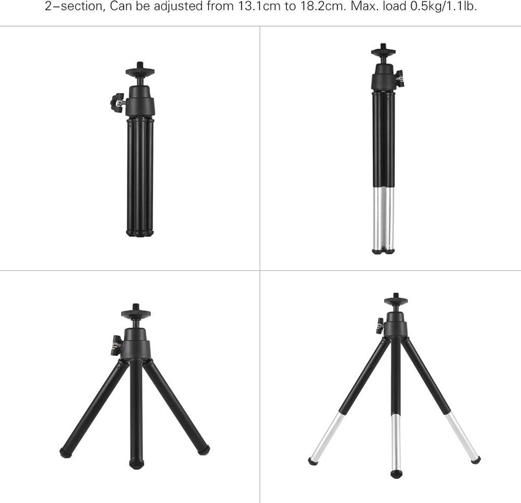 -Stativ 2 -uper Extendierbar Desktop Stativst?nder Halter 1/4 Zoll Schraubenhalterungen fr Telefon ILDC. Last 0,5 Kg Schwarz