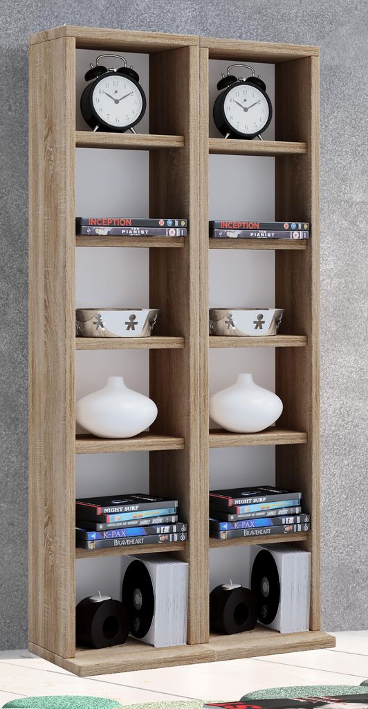 VCM Holz CD DVD Stand Regal | CD Regal mit Platz für 204 CDs oder 72 DVDs oder 40-Videos | Maße: H. 92 x B. 42 x T. 20 cm | Elegantes CD/DVD Rega...