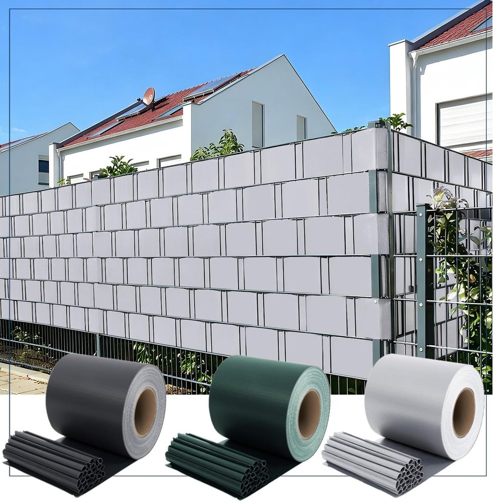 Sekey 4 Stück x PVC Sichtschutzstreifen für Doppelstabmatten 50m x 19cm, Grau