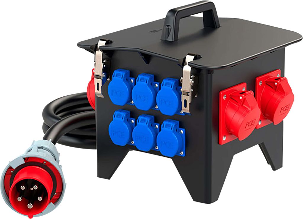 PCE Stromverteiler Spitz, 2x CEE 16A, 2x CEE 32A, 6x SSD 16A, IP54, schwarz