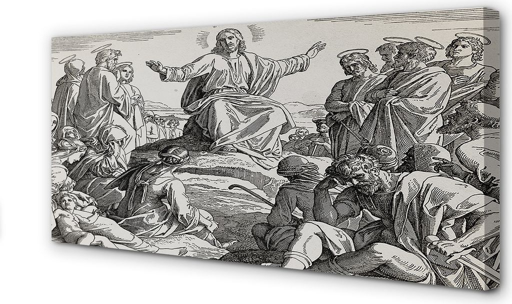 Leinwandbild 120x60 Wandkunst Jesus Zeichnung Leute