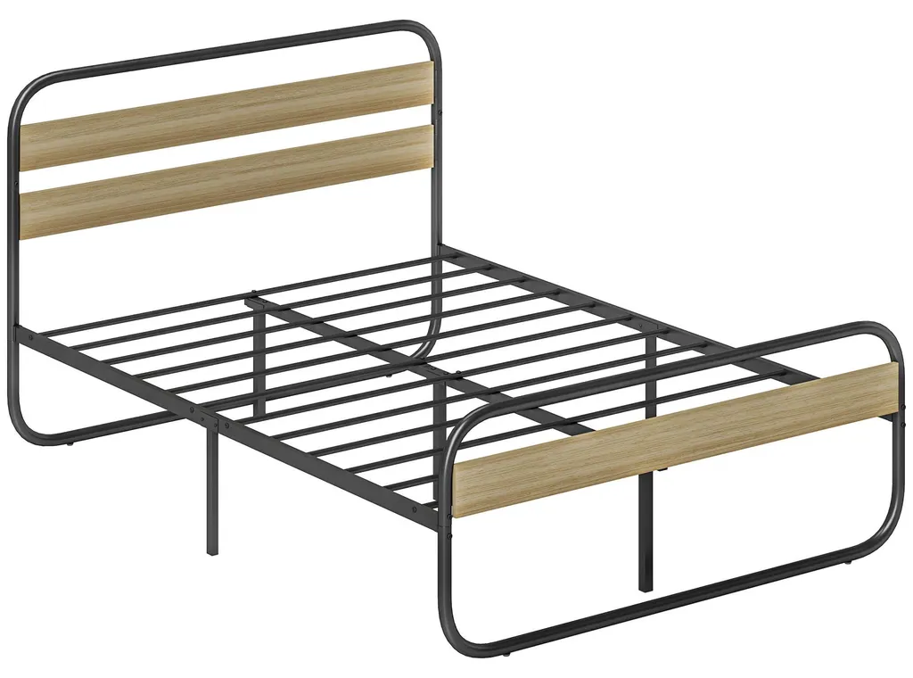 Lit 140x190 cm robuste anti-grincement avec tête de lit et sommier acier
