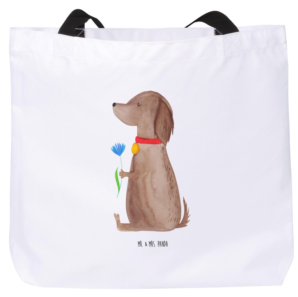 Mr. & Mrs. Panda Tote Bag Hund Blume - Weiß - Geschenk, Reisetasche, Strandtasche, Einkaufstasche, Hunderasse, Hundemama, Tasche, Hunde, Laptoptas...