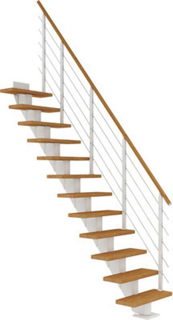 Pertura Mittelholmtreppe Malva Eiche Leimholz Weiß Gerade 75 cm 13 Stufen / 14 Steigungen Relinggeländer Reinweiß RAL 90