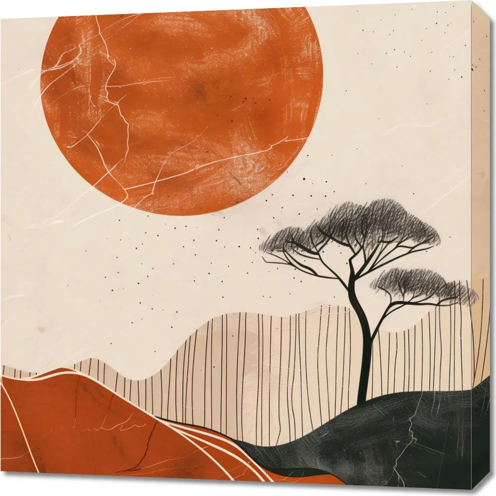 Tableau Coucher de Soleil Africain 70x70 cm Décoration Murale Salon HD
