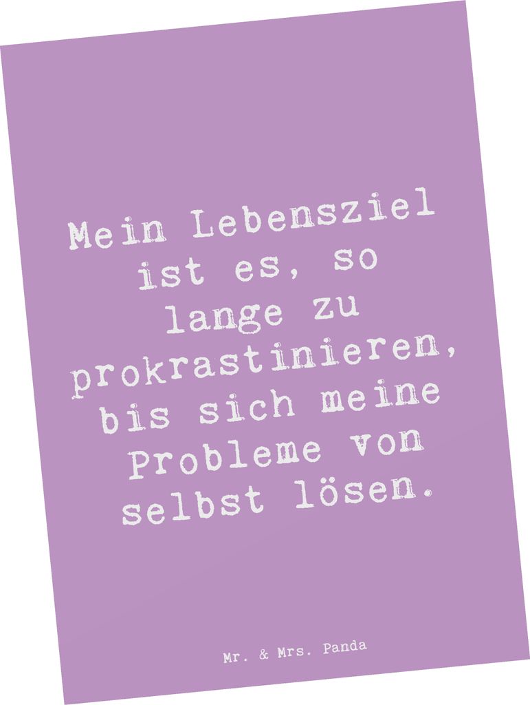 Mr. & Mrs. Panda Postkarte Spruch Lebensziele Prokrastination - Lavendeltraum - Geschenk, Grußkarte, Postkarten, Entspannung, Motivation, Ansichts...