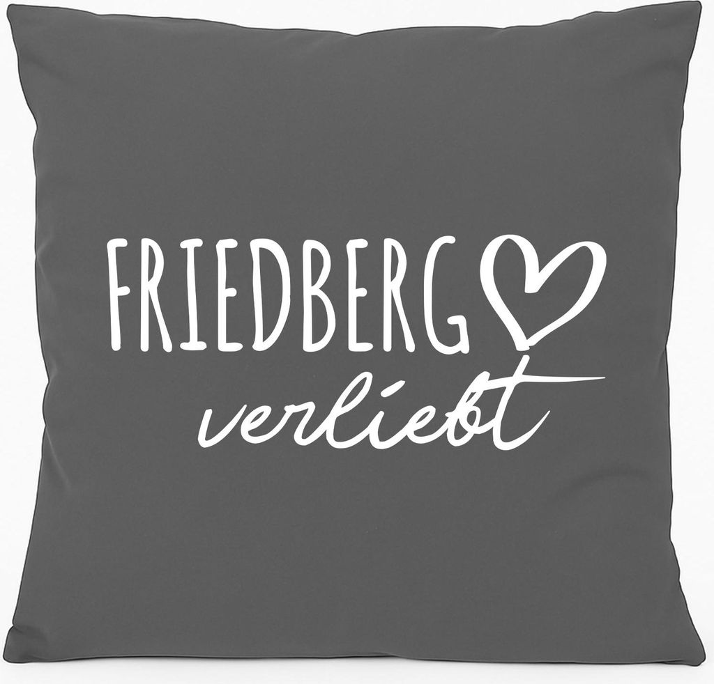 Huuraa Sofakissen Friedberg verliebt Geschenk 40x40cm mit Füllung Steel Grey Baumwolle Friedberg Mitbringsel