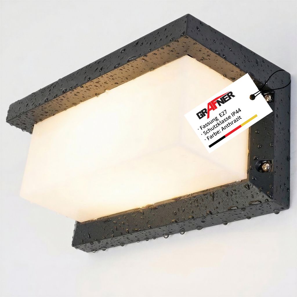Grafner Aluminium Wandlampe anthrazit, IP44, E27 Fassung, Produktbild 