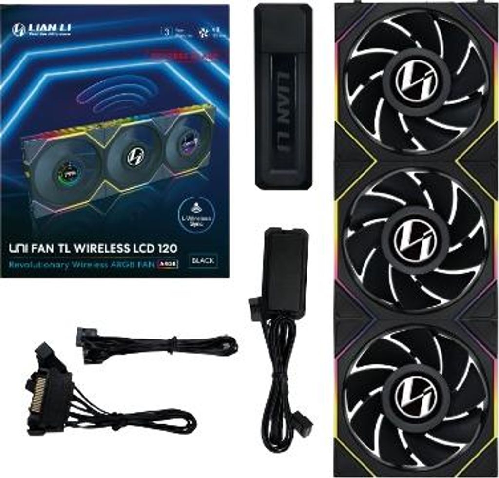 Lian Li UNI FAN TL Wireless LCD Lüfter ARGB PWM 3er-Pack inkl. Controller - Reverse Blade