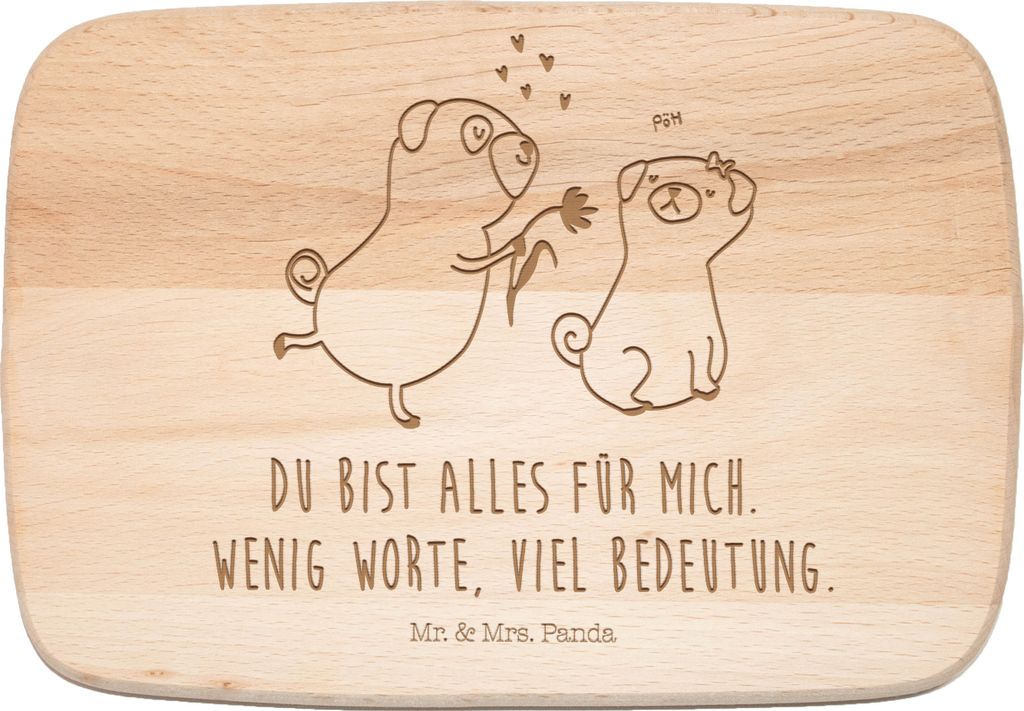 Mr. & Mrs. Panda Frühstücksbrett Mops Verliebt - Transparent - Geschenk, Sprüche, Frühstücksbrettchen, schneidebrettchen, Küchenbrett, Knuffi...