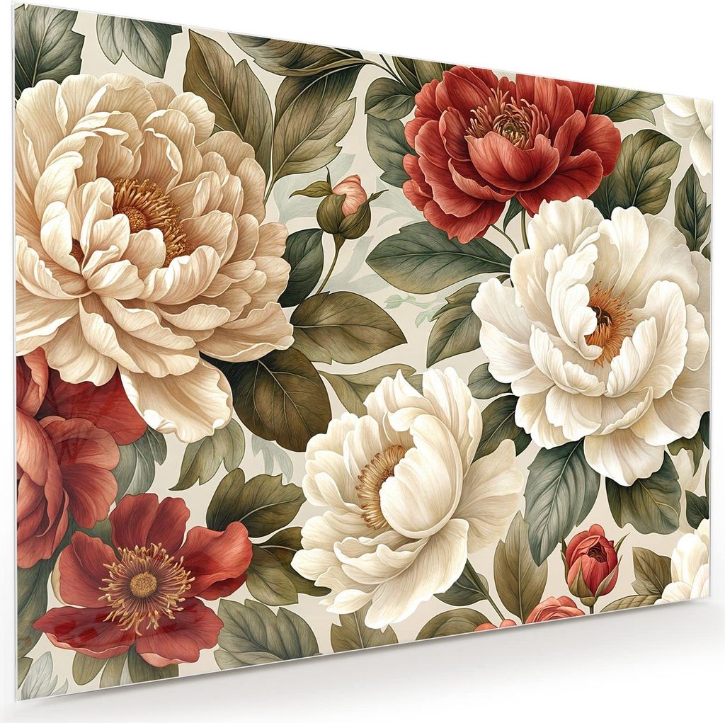 Glasbild 120x90cm in XXL für Wohnzimmer, Schlafzimmer Motiv Florales Blütenmuster