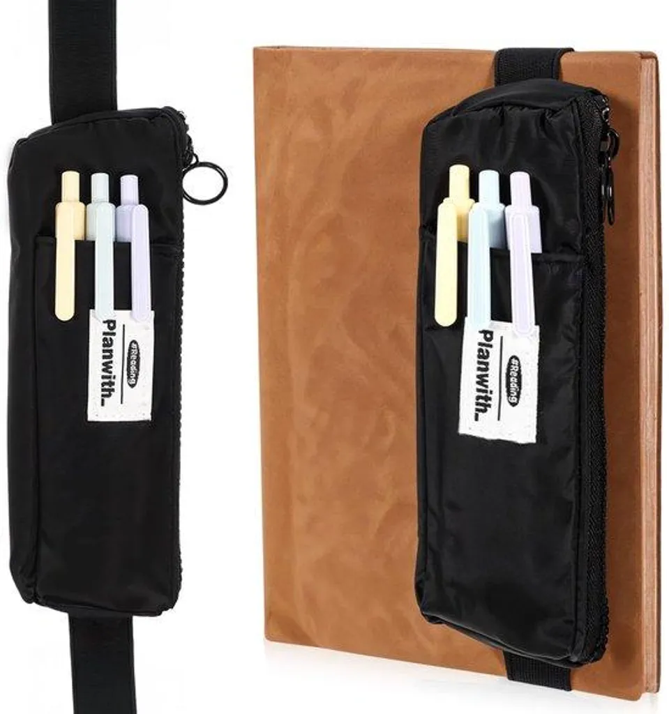 Porte-stylo réglable noir avec fermeture éclair pour carnet A5 et A6