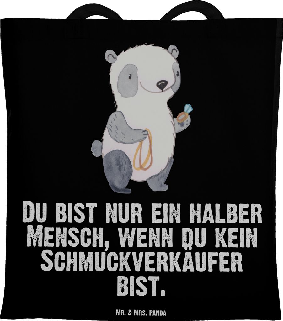 Mr. & Mrs. Panda Tote Bag Schmuckverkäufer Herz - Schwarz - Geschenk, Lustig, Jutebeutel, Juwelier, Uni Tasche, Laptoptasche, Einkaufstüte, Witzi...