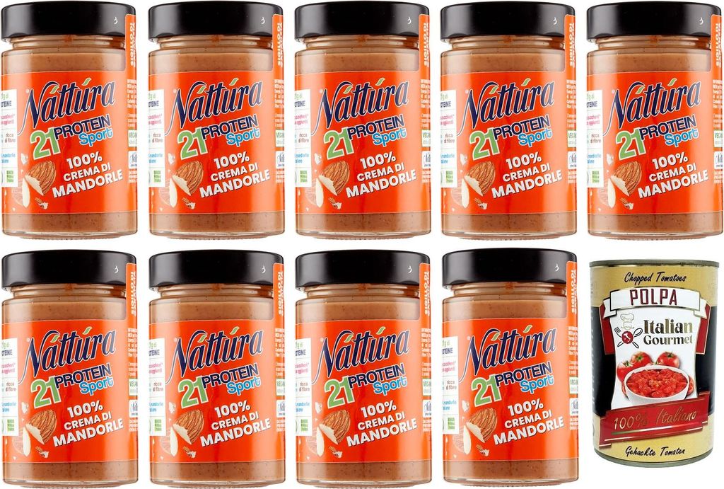 9x Náttúra Protein Sport,100% Mandelcreme, Protein Aufstrich ohne Zuckerzusatz,Glutenfrei, 100% natürlich, reich an Proteinen,180g + Italian Gou...
