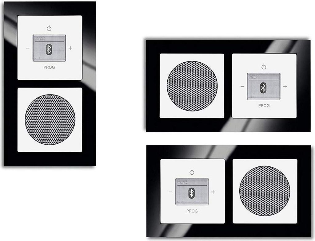 Busch Jäger Unterputz Bluetooth Radio 8217 U (8217U) Schwarz Glas Rahmen + Future linear Studioweiß // Radioeinheit + Lautsprecher + 2-fach Rahme...