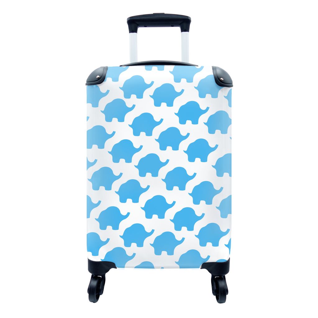 MuchoWow Koffer Handgepäck Trolley Rollkoffer Kleine Reisekoffer mit 4 Rollen - Blau - Elefant - Design - Cabin Size < 55x40x23 cm & 55x40x20 cm...