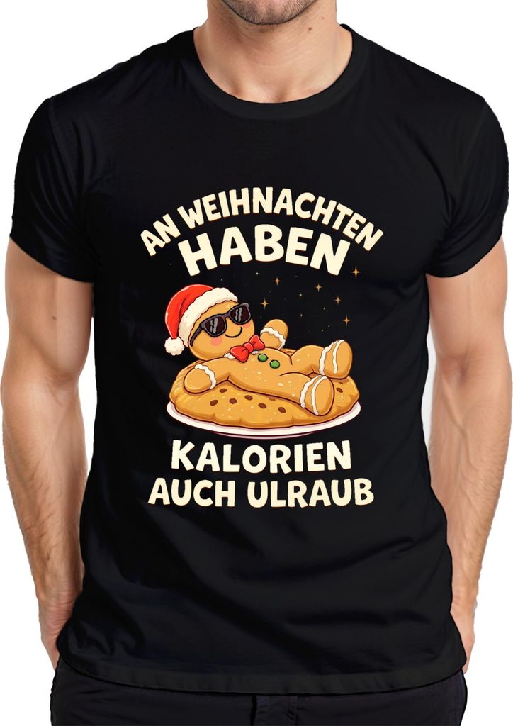 An Weihnachten haben Kalorien auch Urlaub Lebkuchenmann Geschenk Herren T-Shirt, Schwarz, L