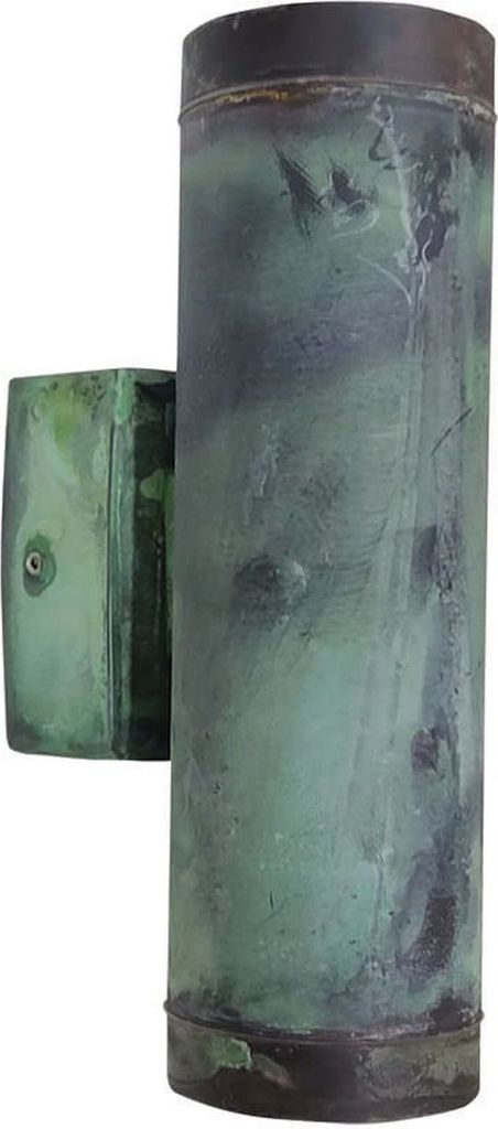 Außenwandlampe Echt-Messing Up Down 21 cm hoch IP64 Grün Antik GU10 2-flammig länglich Modern Wandleuchte