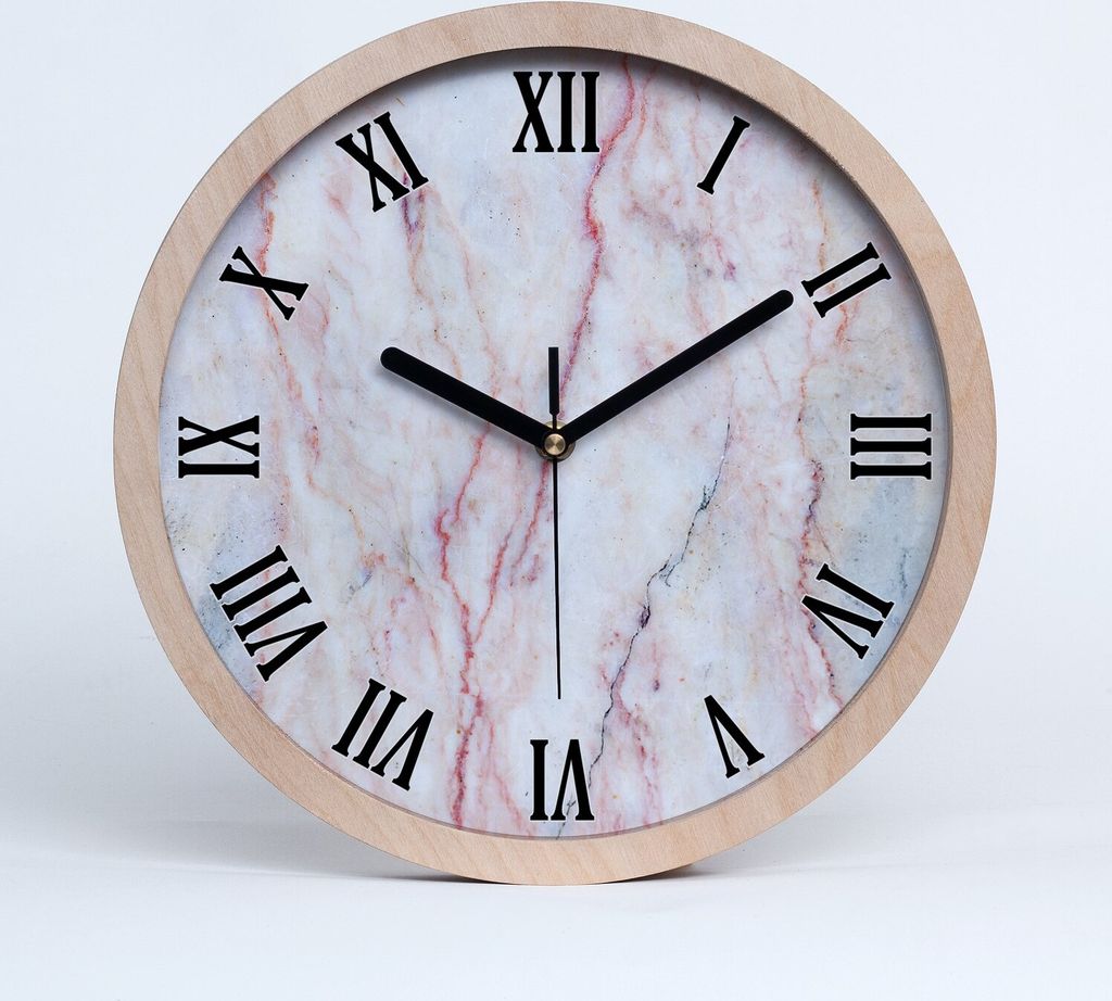 Holzuhr 25fi cm wanduhr - schwarze Spitzen - Marmor