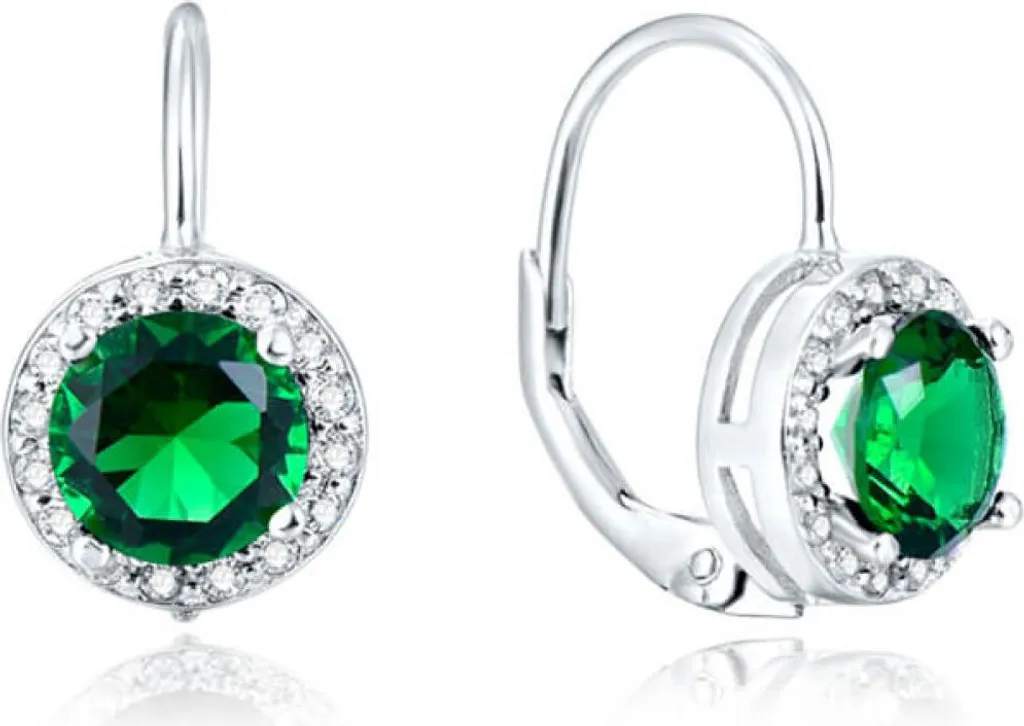 Boucles d'oreilles argentées cristaux verts hypoallergéniques confort