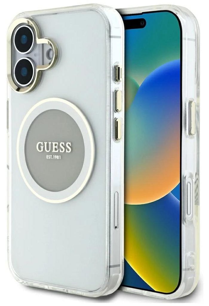 Guess telefoonhoesje, metalen kleur, cirkelmotief, klassiek Productafbeelding 