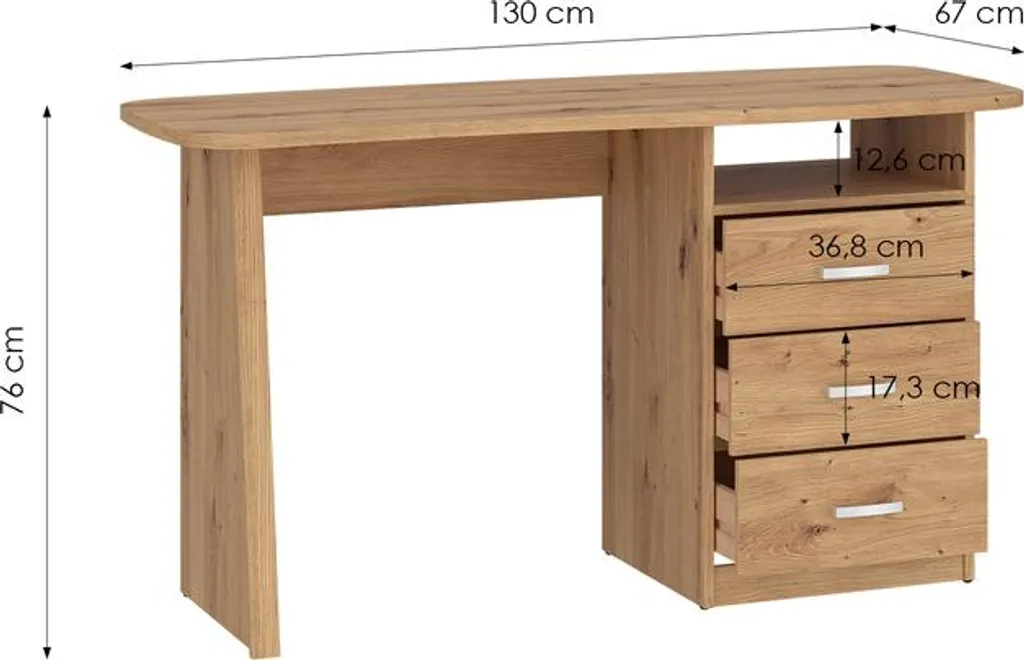 Bureau Adam Multi-rangements avec 3 Tiroirs et Étagère de Rangement Stable - 8