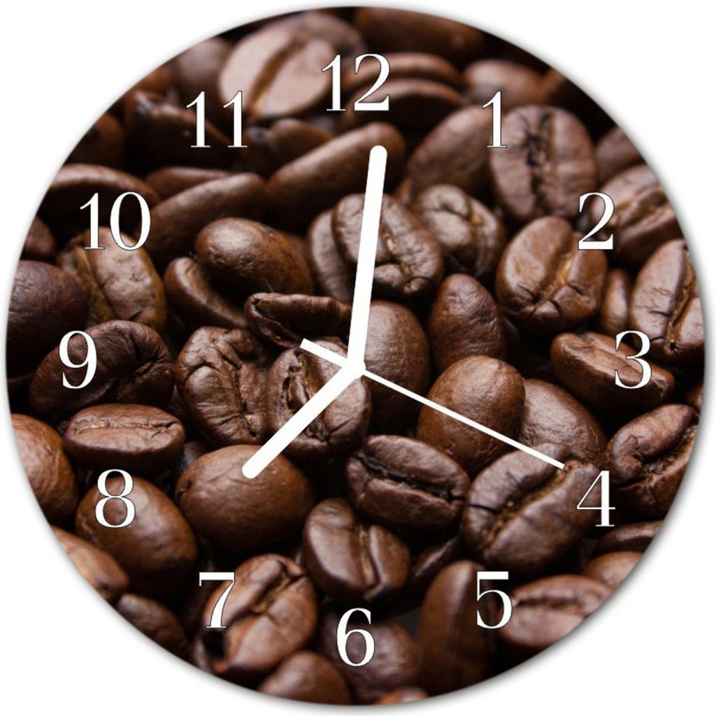 Glasuhr Wanduhr Küchenuhr Echt-Glas 30fi cm Kaffeebohnen braun