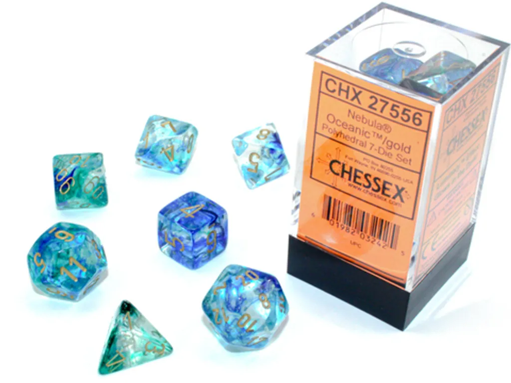 Set 7 Dés JDR Nebula TM Oceanic/Gold Luminary - Pour D&D/JDR
