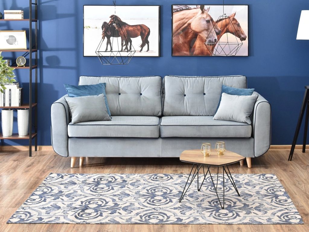 Schlafsofa LALESKA – Hellblau/Eiche