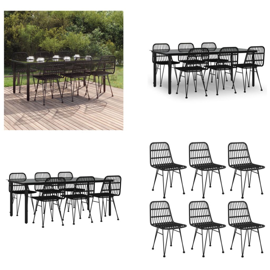 vidaXL 7 tlg. Garten Essgruppe Schwarz Poly Rattan - Garten Essgruppe - Garten Essgruppen - Essgruppe Terrasse - Outdoor Essgruppe